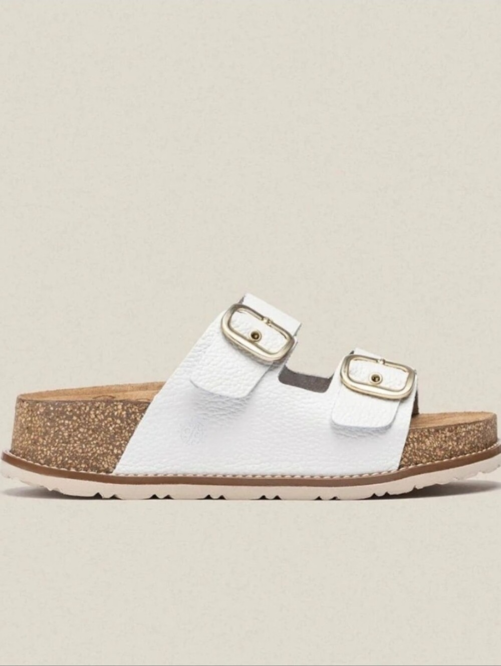 Women's White Double-Buckle Cork Slide Sandal